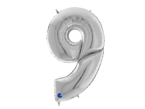 Number 9 silver Foil Balloon - 163 cm - 1 pc