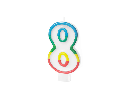 Number candle with colorful border number 8 - 8,5 cm - 1 pcs.