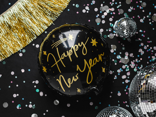 Happy New Year round foil balloon - 35 cm - 1 pc.