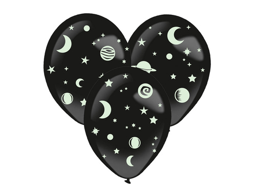 Latex balloons with glow-in-the-dark stickers Cosmos - 35,5 cm - 3 pcs.