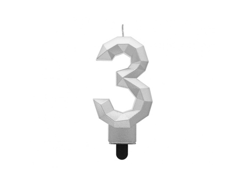 Silver diamond number candle - 3 - three