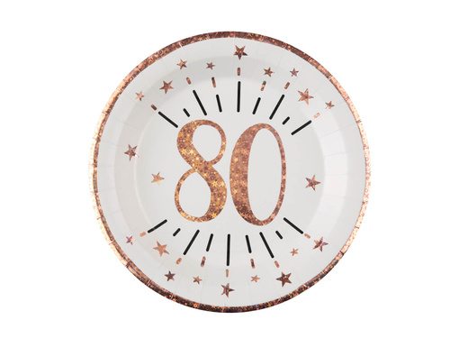 Eightieth birthday plates Sparkling pink gold - 22,5 cm - 10 pcs.