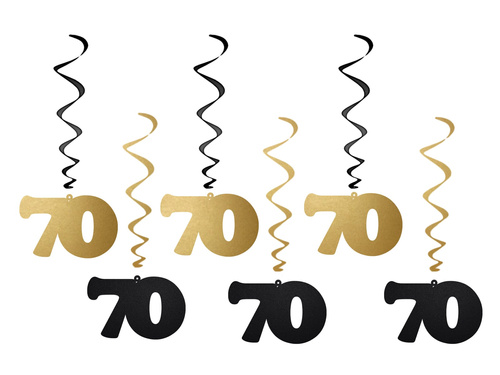 Hanging decoration swirls 70th birthday - 6 pcs.
