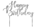 Silver mirrored plexiglass topper for Happy Birthday cake - 20 cm