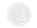 Talerzyki papierowe białe w srebrne groszki - 23 cm - 6 szt.