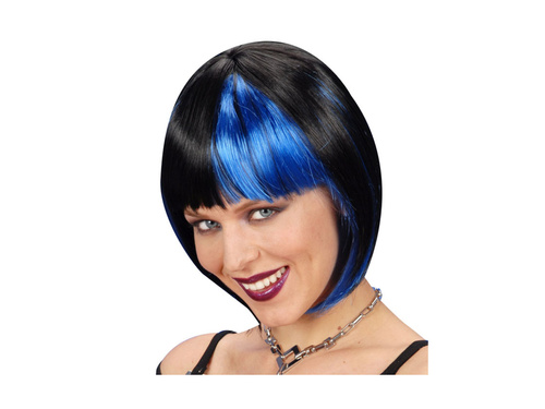 Peruka Zoey - czarna z niebieskimi pasemkami