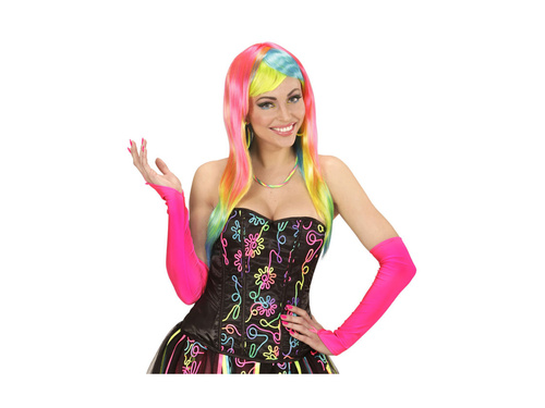 Neonowo różowe satynowe rękawiczki bez palców 43 cm