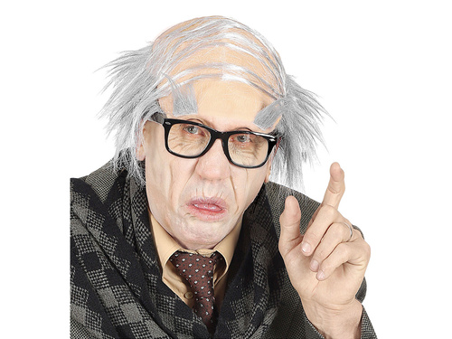 Bald pate with grey man's wig