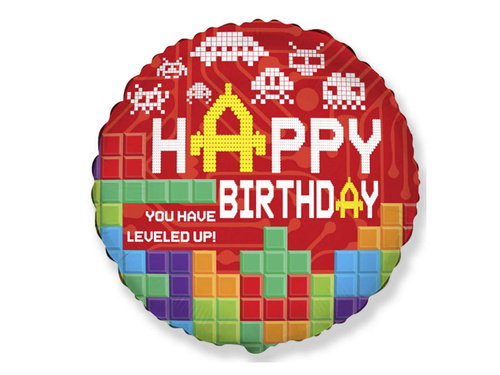 Balon foliowy urodzinowy Happy Birthday Tetris - 43 cm - 1 szt.