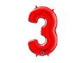 Number 3 red Foil Balloon - 66 cm - 1 pc