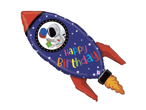 Balon foliowy Happy Birthday Rakieta - 102 cm - 1 szt.