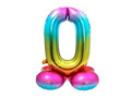 Balon foliowy stojący cyfra 0 tęczowa - 81 cm