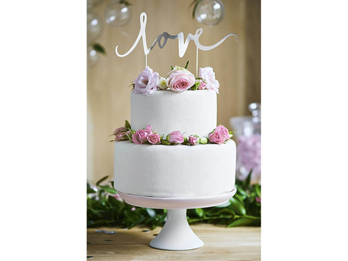 Topper na tort Love srebrny - 17 cm - 1 szt.