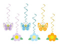 Spring Flowers and butterflies hanging swirl decoration - 6 pcs.