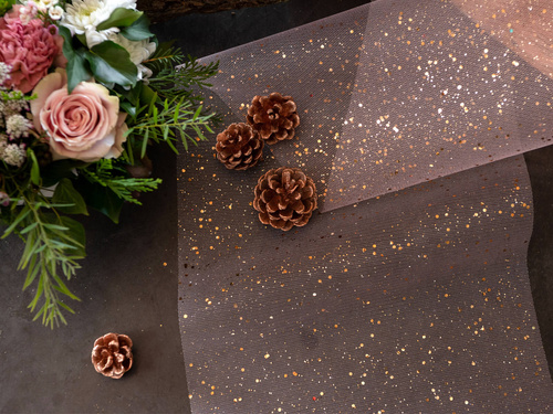 Dekoracja bieżnik brokatowy na stół - różowe złoto - 30 cm x 5 m - 1 szt.