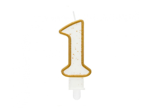 Number candle with gold border and glitter - 1 - 1 piece.