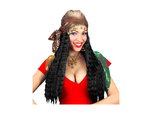 Peruka Cyganki z cekinową chustą