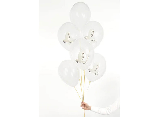Transparent latex balloons with dove - 30 cm - 6 pcs.