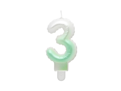 Pearl number candle white and green - 3 - three