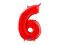 Number 6 red Foil Balloon - 66 cm - 1 pc