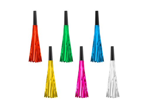 Trumpet whistles unrolled with colorful tassels - 6 pcs