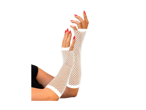 Białe siateczkowe rękawiczki bez palców 33 cm