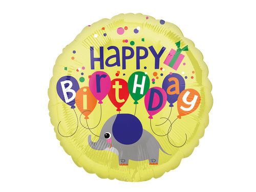 Happy Birthday foil balloon with elephant - cm