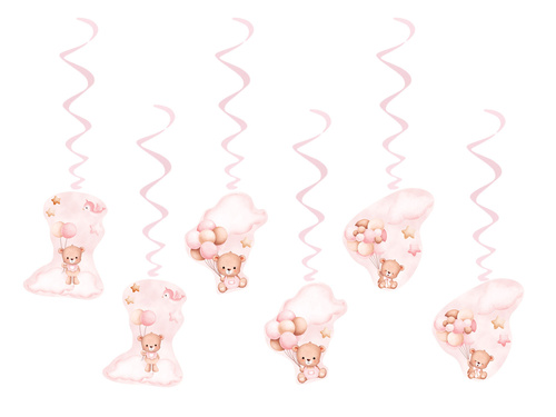 Hanging decoration pink Teddy bears with balloons - 6 pcs.