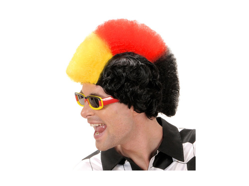 Czarno-czerwono-żółta peruka kibica - Niemcy/Belgia