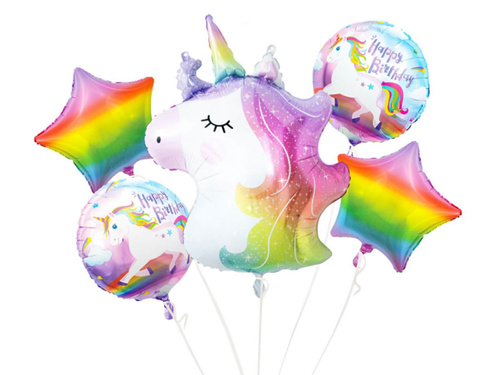 Unicorn foil balloon bouquet - 5 pcs.