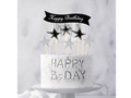 Topper na tort Happy Birthday z pikerami srebrny - 7 szt.