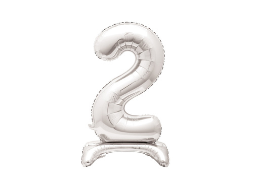 Balon foliowy stojący cyfra 2 srebrny - 76 cm - 1szt.