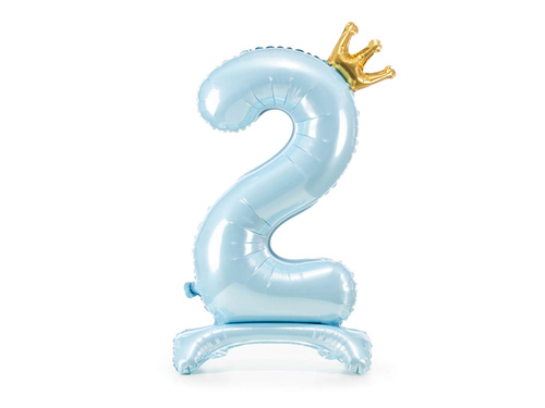 Foil balloon standing number 2 blue with crown - 84 cm - 1 pc.