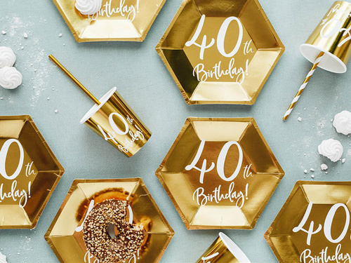 Plates for fortieth birthday gold - 20 cm - 6 pcs.