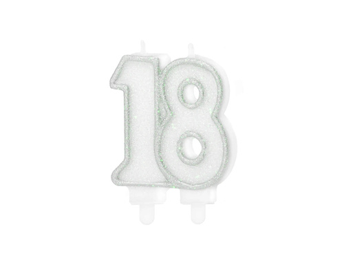 Eighteenth birthday candle glitter silver - 8,5 cm - 1 pcs.