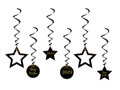 Hanging decoration Sparkling Happy New Year pigs - 6 pcs.