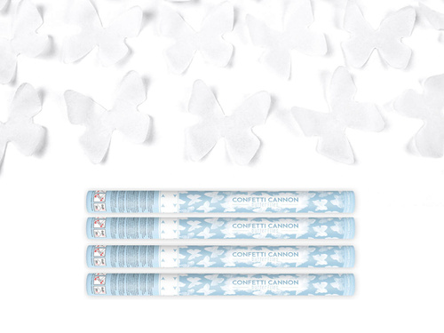 White butterflies party cannon, 60 cm, 4 pc