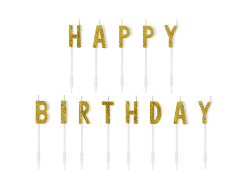 Spades candles inscription - gold glitter Happy Birthday inscription