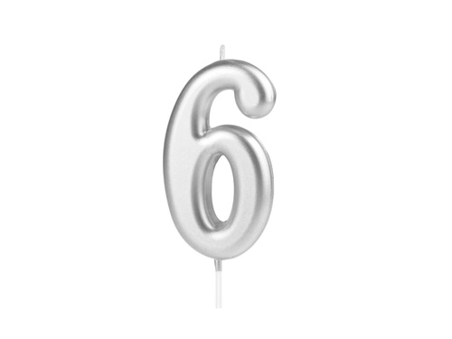 Silver number candle - 6 - 1 piece.