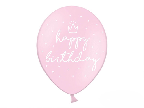 Printed Happy Birthday pink balloons - 30 cm - 6 pcs.