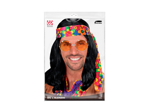 Czarna peruka Hippie Dude z opaską