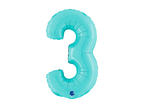 Balon foliowy cyfra 3 pastelowy niebieski - 14" - 1 szt.
