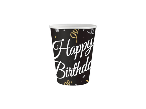 Happy Birthday cups black - 250 ml - 6 pcs.
