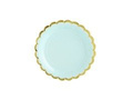 Talerzyki papierowe miętowe ze złotymi brzegami - 18 cm - 6 szt.