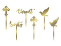 Decorations from mirrored gold plexiglass for muffins Christening - 6 pcs.