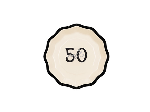 Talerzyki papierowe na urodziny ''Hello 50'' - 18 cm - 6 szt.