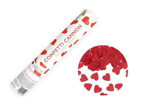 Confetti cannon with hearts, red, 28cm, 1 pc