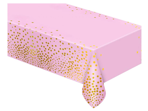 Birthday tablecloth light pink with gold dots - 137 x 183 cm - 1 pcs.