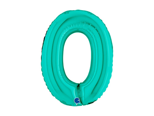 Balon foliowy cyfra 0 turkusowy - 14" - 1 szt.