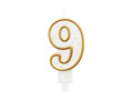 Number candle with gold border and glitter - 9 - 1 pc.